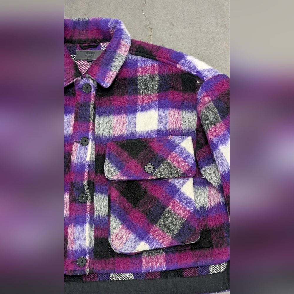 BlankNYC Plaid Furry Jacket, Medium